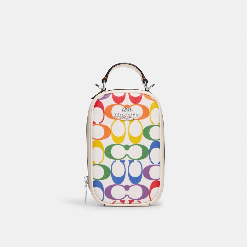 🟣NWT COACH Eva Phone Crossbody In Rainbow Signature Canvas. 2023 Tech Bag! - Picture 2 of 12